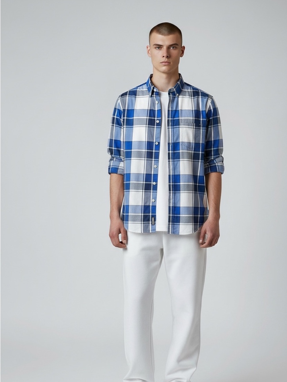 Express Men’s Size Large 16-16.5 Extra Slim Long Sleeve Plaid Button Down Shirt - Picture 2 of 6